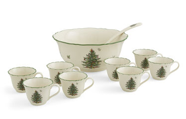 Christmas Tree 10 Piece Punch Bowl Set